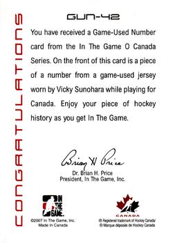 2007-08 In The Game O Canada - Game-Used Numbers #GUN-42 Vicky Sunohara  Back