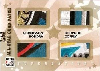 2007-08 In The Game Superlative - All-Star Quad Patches Gold #AQP-28 Daniel Alfredsson / Ray Bourque / Peter Bondra / Paul Coffey  Front
