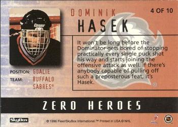 1996-97 SkyBox Impact - Zero Heroes #4 Dominik Hasek Back