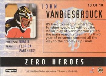 1996-97 SkyBox Impact - Zero Heroes #10 John Vanbiesbrouck Back
