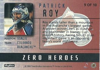1996-97 SkyBox Impact - Zero Heroes #9 Patrick Roy Back