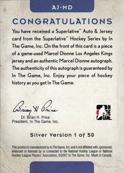 2007-08 In The Game Superlative - Jerseys Autographs Silver #AJ-MD Marcel Dionne  Back