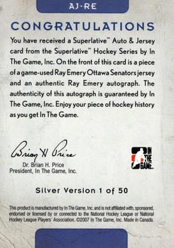 2007-08 In The Game Superlative - Jerseys Autographs Silver #AJ-RE Ray Emery  Back