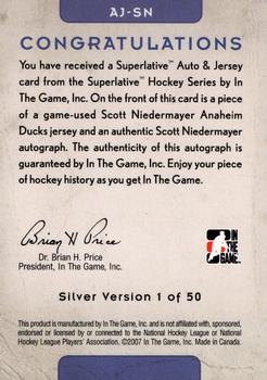 2007-08 In The Game Superlative - Jerseys Autographs Silver #AJ-SN Scott Niedermayer  Back