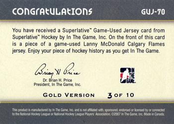 2007-08 In The Game Superlative - Jerseys Gold #GUJ70 Lanny McDonald  Back