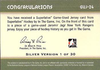 2007-08 In The Game Superlative - Jerseys Silver #GUJ-24 Jaromir Jagr Back