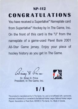 2007-08 In The Game Superlative - Nameplates Gold #NP-112 Pavel Bure  Back