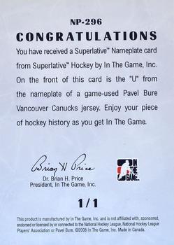2007-08 In The Game Superlative - Nameplates Gold #NP-297 Pavel Bure  Back