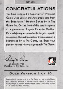2007-08 In The Game Superlative - Prospects Jerseys Autographs Gold #SP-AE Angelo Esposito  Back