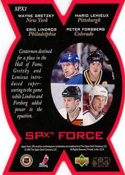 1996-97 SP - SPx Force #SPX1 Eric Lindros / Mario Lemieux / Peter Forsberg / Wayne Gretzky Back