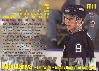 1996-97 Topps NHL Picks - Fantasy Team #FT11 Paul Kariya Back