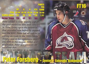 1996-97 Topps NHL Picks - Fantasy Team #FT16 Peter Forsberg Back