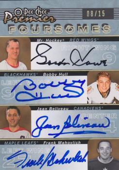 2007-08 O-Pee-Chee Premier - Foursomes Signatures #PP4-BHMH Jean Beliveau / Bobby Hull / Frank Mahovlich / Gordie Howe  Front