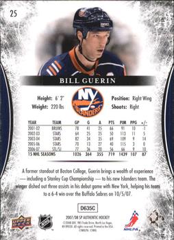 2007-08 SP Authentic - Limited #25 Bill Guerin  Back
