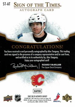 2007-08 SP Authentic - Sign of the Times #ST-AT Alex Tanguay  Back