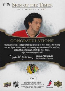 2007-08 SP Authentic - Sign of the Times #ST-DW Doug Wilson  Back