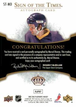 2007-08 SP Authentic - Sign of the Times #ST-MD Marcel Dionne  Back