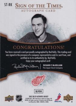 2007-08 SP Authentic - Sign of the Times #ST-RK Red Kelly  Back