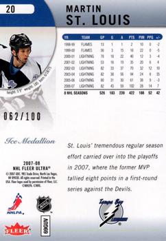 2007-08 Ultra - Ice Medallion #20 Martin St. Louis  Back