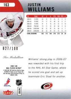 2007-08 Ultra - Ice Medallion #163 Justin Williams  Back