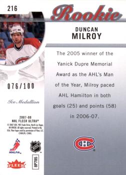 2007-08 Ultra - Ice Medallion #216 Duncan Milroy  Back