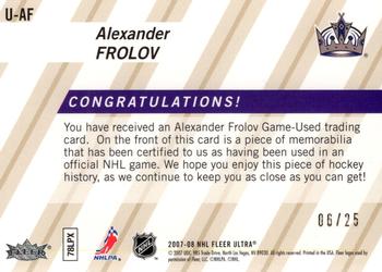 2007-08 Ultra - Uniformity Patches #U-AF Alexander Frolov  Back
