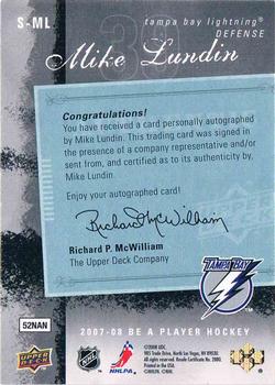 2007-08 Upper Deck Be a Player - Signatures #S-ML Mike Lundin Back