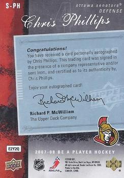 2007-08 Upper Deck Be a Player - Signatures #S-PH Chris Phillips Back