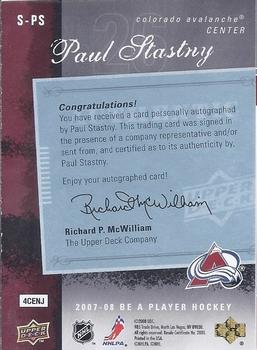 2007-08 Upper Deck Be a Player - Signatures #S-PS Paul Stastny Back