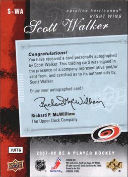 2007-08 Upper Deck Be a Player - Signatures #S-WA Scott Walker Back