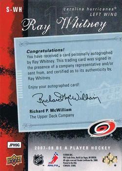2007-08 Upper Deck Be a Player - Signatures #S-WH Ray Whitney Back