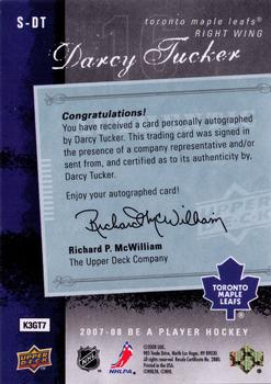 2007-08 Upper Deck Be a Player - Signatures #S-DT Darcy Tucker Back