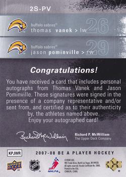 2007-08 Upper Deck Be a Player - Signatures Double #2S-PV Thomas Vanek / Jason Pominville  Back