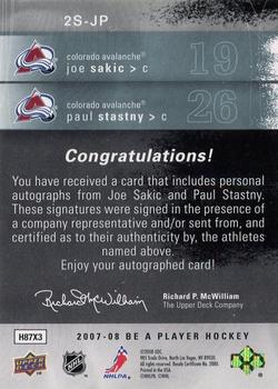 2007-08 Upper Deck Be a Player - Signatures Double #2S-FS Marc-Andre Fleury / Jordan Staal  Back