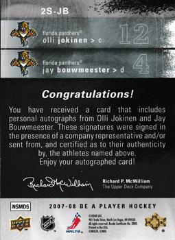 2007-08 Upper Deck Be a Player - Signatures Double #2S-JB Olli Jokinen / Jay Bouwmeester  Back