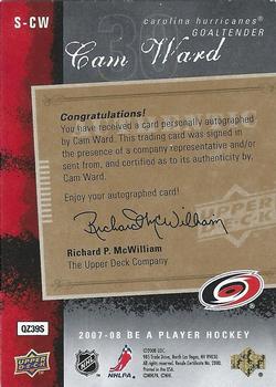 2007-08 Upper Deck Be a Player - Signatures Player's Club #S-CW Cam Ward  Back