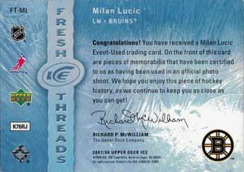 2007-08 Upper Deck Ice - Fresh Threads #FT-ML Milan Lucic  Back
