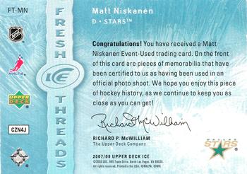 2007-08 Upper Deck Ice - Fresh Threads #FT-MN Matt Niskanen  Back