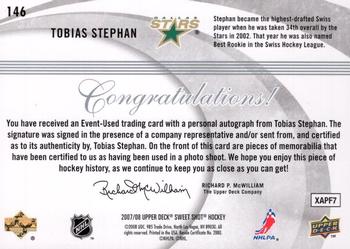 2007-08 Upper Deck Sweet Shot - Rookie Jerseys Autographs #146 Tobias Stephan  Back