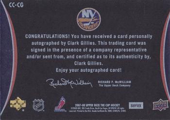 2007-08 Upper Deck The Cup - Chirography #CC-CG Clark Gillies  Back