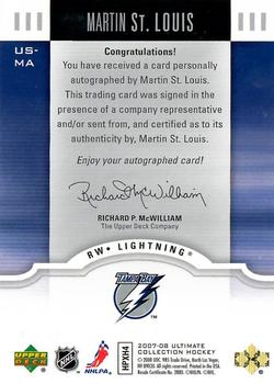 2007-08 Upper Deck Ultimate Collection - Ultimate Signatures #US-MA Martin St. Louis  Back