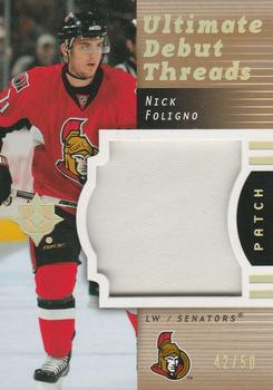 2007-08 Upper Deck Ultimate Collection - Ultimate Debut Threads Patches #DT-NF Nick Foligno  Front