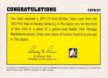 2009-10 In The Game 1972 The Year In Hockey - '71-'72 First Team All Star #FATA-07 Bobby Hull  Back
