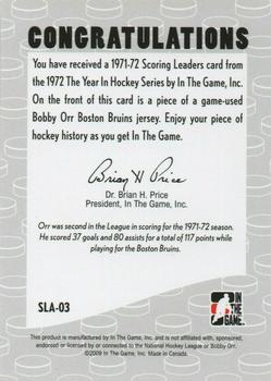 2009-10 In The Game 1972 The Year In Hockey - '71-'72 Scoring Leaders #SLA-03 Bobby Orr  Back