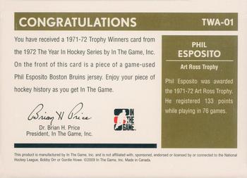 2009-10 In The Game 1972 The Year In Hockey - '71-'72 Trophy Winners #TWA-01 Phil Esposito / Art Ross Trophy  Back
