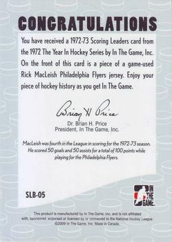 2009-10 In The Game 1972 The Year In Hockey - '72-'73 Scoring Leaders #SLB-05 Rick MacLeish  Back