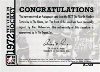 2009-10 In The Game 1972 The Year In Hockey - Autographs #A-AD Alex Delvecchio Back