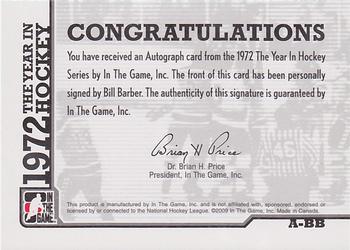 2009-10 In The Game 1972 The Year In Hockey - Autographs #A-BB Bill Barber Back