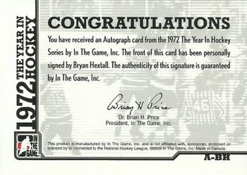 2009-10 In The Game 1972 The Year In Hockey - Autographs #A-BH Bryan Hextall  Back