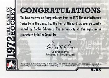 2009-10 In The Game 1972 The Year In Hockey - Autographs #A-BS Bobby Schmautz  Back
